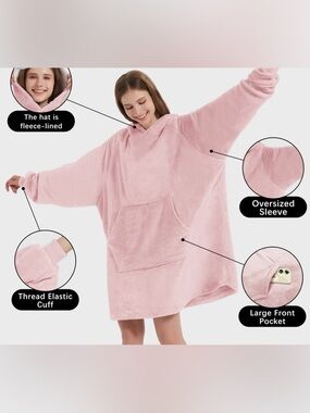 Oversized Plush Wearable Blanket Hoodie - Light Pink Blue and Purple
